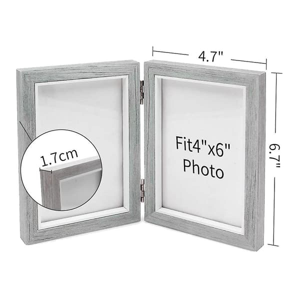 【BEMS】Dobbelt billedramme 4x6 tommer Rustik Grå Fotorammer Træ hængslet foldbar, bryllupsgaver, mors Fa