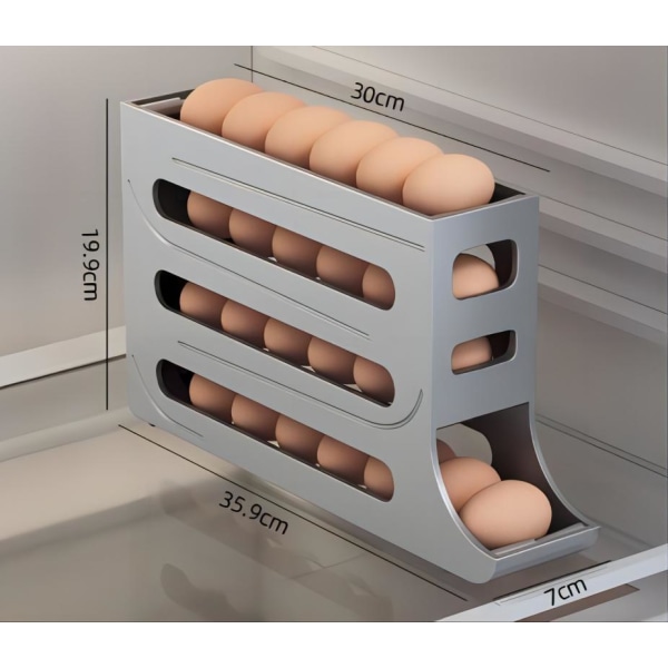 4-kerroksinen munateline jääkaappiin, muna-annostelija, automaattinen rullaava munatarjotin Säilytys 30 munasäiliötä tilaa säästävä munarulla jääkaapin harmaaksi One  set grey