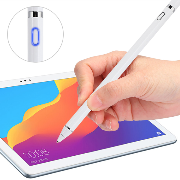 Touchscreen pen indbygget lithium batteri Kapacitiv tablet mobiltelefon Universal (hvid) 0,0