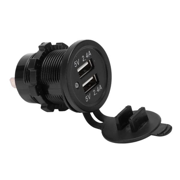 Modificeret biloplader Dobbelt USB-port 2.4A 1 ind 2 ud vandtæt design matsort med baggrundsbelysning