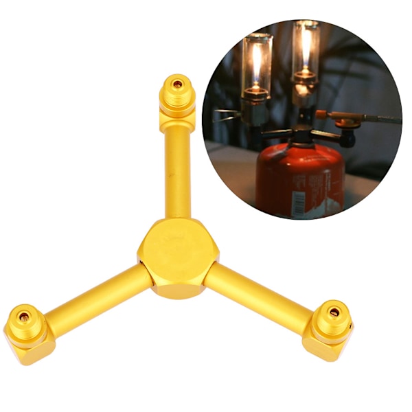 3-i-1 Gaslykta-delare i aluminiumlegering för utomhuscamping, gascylinderadapter (guld)