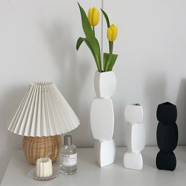 BEMS Lotusrotformet vase, genial ensfarget keramisk dekorativ vase for stue, soverom, kontor, hvit, liten