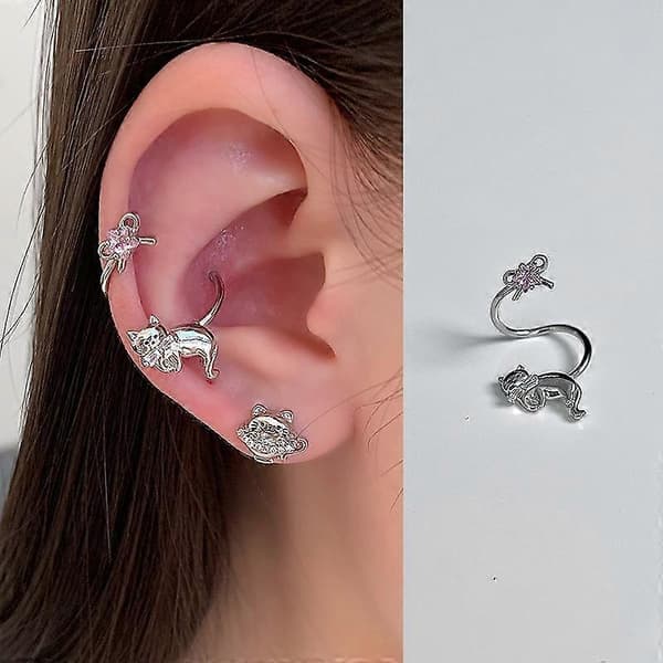 Enkle Punk Øreringe i Rustfrit Stål med Øreringe til Kvinder, Uden Piercing, Krystalstjerne, Øreringe med Øreringe A2