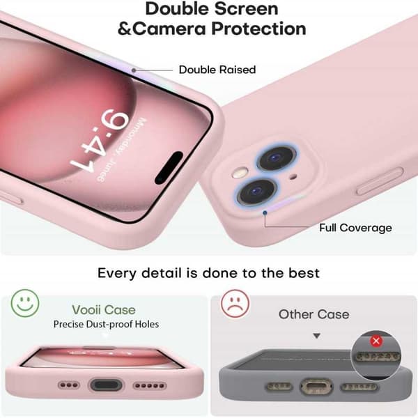 Kompatibel med iPhone 15 Gummietui med Kamerabeskyttelse Liquid V2 Rosa