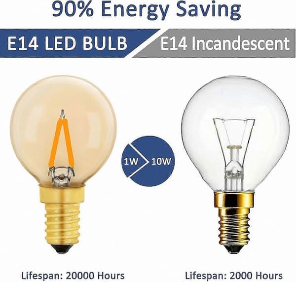 E14 LED-pære 1W, Amber Edison-stil varmhvit 2200K, 6-pakning