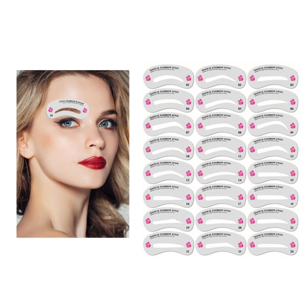 1 set med 24 olika stilar av molds för ögonbrynsstyling 24-delar återanvändbara set för ögonbrynsritning * 1 förpackning++/