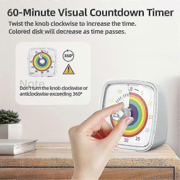 60-minutters visuell timer med nattlys, nedtellingstimer, pomodoro-timer med regnbuemønster, egnet for barn og voksne[BEMS] Blue Rainbow