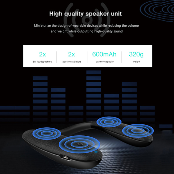 Halsband Bluetooth-högtalare Lätt Vikt Trådlös Bärbar Högtalare för Hem Utomhus