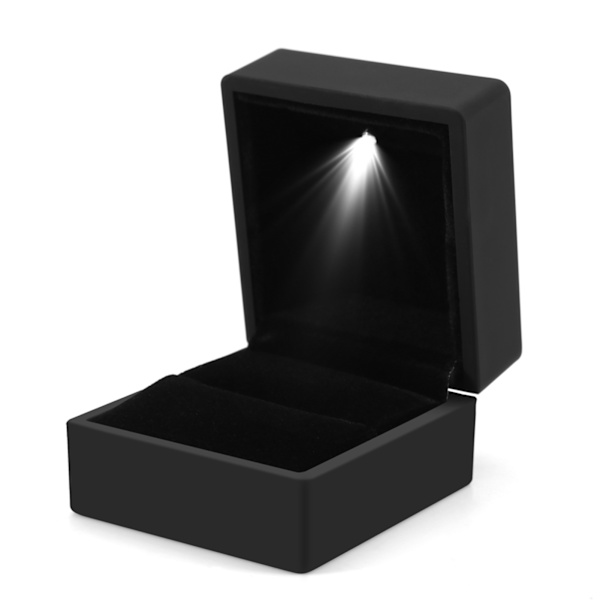 Snygg LED-belyst ringförvaringslåda Smyckesdisplayfodral Present Svart