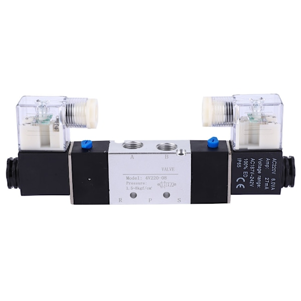 4V220-08 1/4\" Inlopp/Utlopp 1/8\" Avgas Pneumatisk Solenoidluftventil 2 Positioner 5 Vägar (AC220V)