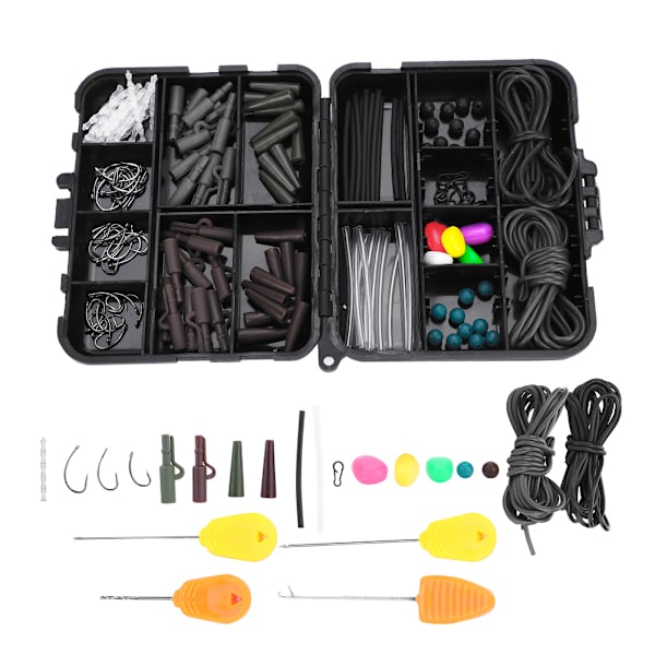 Karpfiskeutrustning Tackle Box Vikter Klippar Betesnålar Krokar Swivel Rigg Kit (med betesnål)