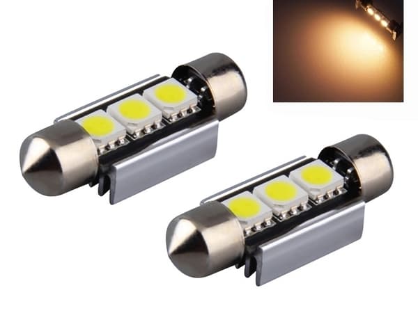 C5W SV8.5 LED-pære (med Canbus-dekoding), 36mm, hvitt lys 36mm Varmvit 2-pack