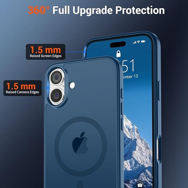 SUPFINE Magnetic Case for iPhone 16 with Screen Protector, MagSafe Compatible, Military-Grade Drop Protection, Matte Shockproof, Deep Blue deep blue iphone16