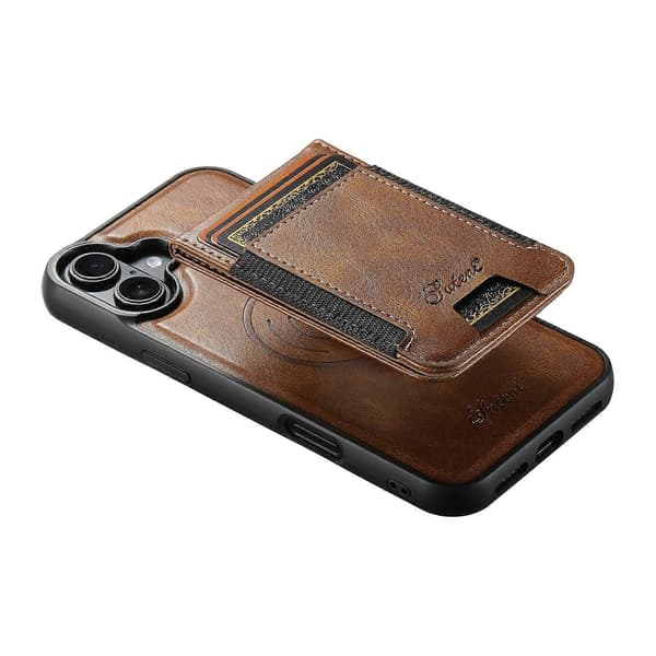 Kompatibelt iPhone 16-deksel Kompatibelt med MagSafe Kortholder Stativ Telefonbeskyttelse Brown