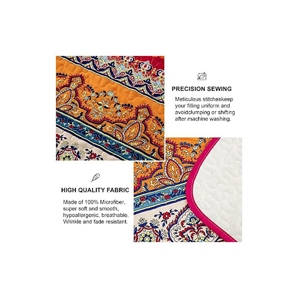 【BEMS】Bohemian Quilted Bedspread, Double 3-Piece Patchwork Quilt, Reversible Comforter, Soft Microfiber Bedspread, 220-240 cm