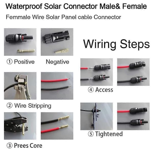 Solcelleforbindelse, MC4-stik, PV-stik, solcelleforbindelse, han/hun solpanelkabelstik, vandtæt forsegling, kompatibel med solcellefotovoltaik