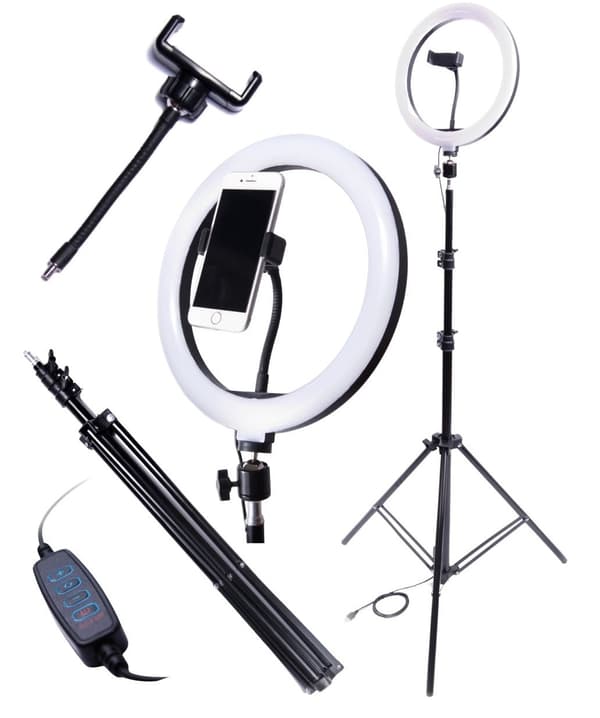 【BEMS】LED-ringlampe 26 cm 60W USB med stativ 220 cm og mobilholder 820