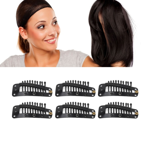 TIMH 100 st hårförlängningsklämmor Multifunktions 38 mm 10 tänder perukklämmor för hårförlängning DIY Black