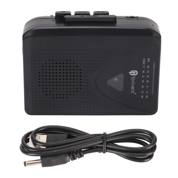 TIMH Bærbar Kassetteafspiller FM AM Radio Stereokassette til MP3 Converter Båndafspiller med 3,5 mm stik og højttaler til Daily Black