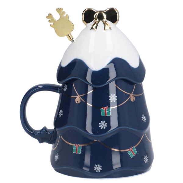 Stor Jul Keramik Te Mjölk Kaffe Mugg med Lock Sked - 500ml - Blå - Hem Semestergåvor