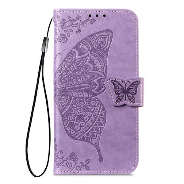 【BEMS】Compatible with iPhone 17 Case Leather Case with Embossed Butterfly Flower Lavendel