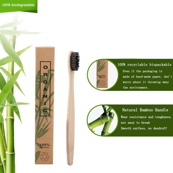 10 kpl Bambuhammasharjat Yksittäin pakattu puhdistava pehmeä bambuhammasharja päivittäiseen elämään Beige++/