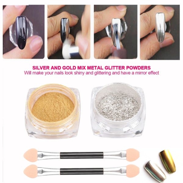 DIY Nail Art Mirror Glitter Pulver Silver Guld Pigment Manikyr Dekorationstips++/
