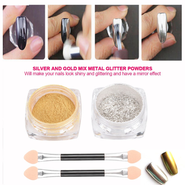 DIY Neglekunst Spejl Glitterpulver Sølv Guld Pigment Manicure Dekoration Tips