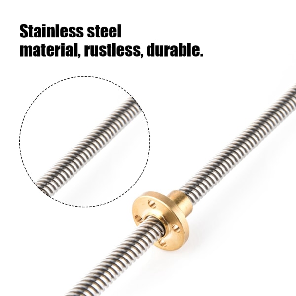 T8 8 mm trapetsformad rostfritt stål gängad stav blyskruv & amp; Mässingsmutter för 3D-skrivare 100mm++