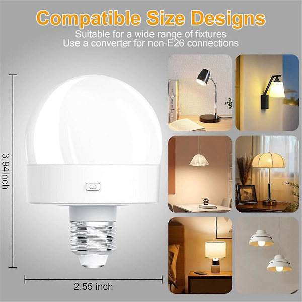 【BEMS】Rechargeable Battery Powered Light Bulbs, 300LM E26 Screw Bulb Compatible with Lamps with Remote Control Dimmable-FX-