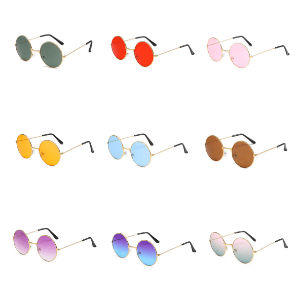 Punaiset klassiset pyöreät polarisoidut UV400 aurinkolasit Lennon Style V:llä Pink on top and green on bottom
