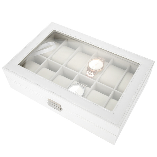 12 Fack PU-Läder Urhållare Armbandsur Displayfodral Smycken Present Förvaringslåda Organizer