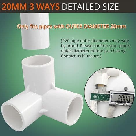 10-pack 3-vägs 20 mm PVC-kopplingar för växthus och möbler