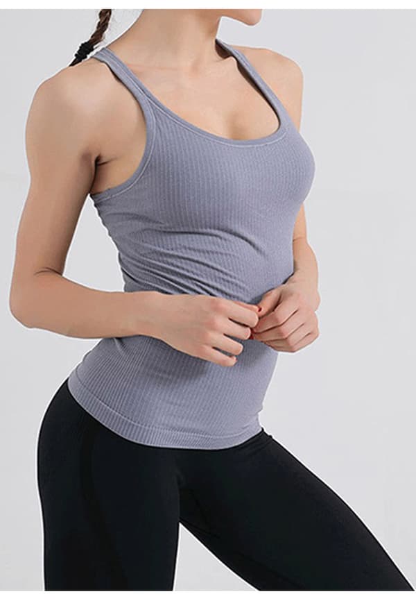 【BEMS】Simple Solid Square Neck Tank Top, All-match Ribbed Vest Top With Removable Chest Pad