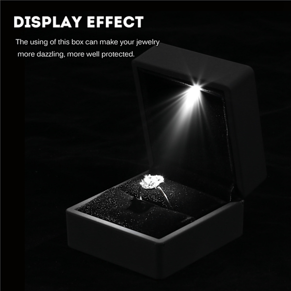 Snygg LED-belyst ringförvaringslåda Smyckesdisplayfodral Present Svart