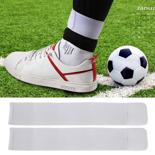 Fotbollsskydd med Fast Bandage Tejp Fäste Shin Guard Justerbar Elastisk Sportband (Vit)