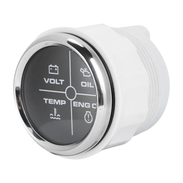 52 mm/2 tommer multifunktions 4LED-alarmindikator Volt Vandtemperatur Olietrykalarmsmåler 12/24V til marinebåd Sort urskive Sølvramme