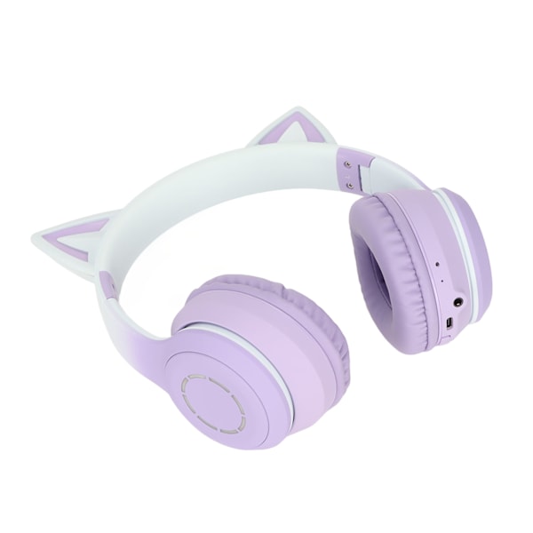 Kattøre Bluetooth Gaming Hodetelefoner Trådløse Foldbare Musikkhodetelefoner med LED-lys Avtakbar Mikrofon 3,5 mm Kabel Lilla