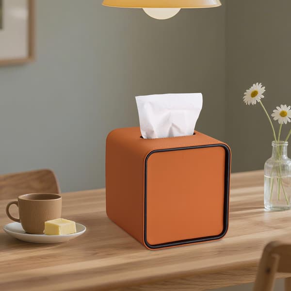 Fyrkantig läderpapperslåda, pappersdispenser för kontor, hem, bil, badrum (orange)