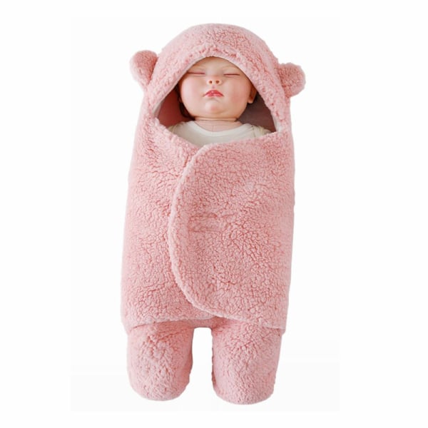 Baby swaddle pledd polyester ull tegneseriemønster myk hudvennlig sovepose 70cm Rosa 70cm