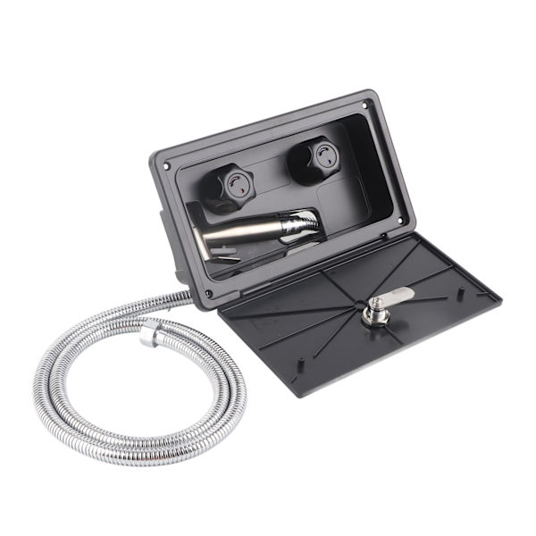 Duschutrustning för Utomhus 1.5m Metall Slang Spraybox Set för Husbil Husvagn Trailer Båtar Husvagnar Yachter Svart med Metallrör