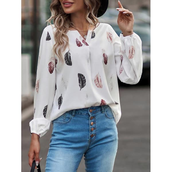 Fjertryk Langærmet Skjorte Dame Sommer Tynd Løs Bluse Mode Afslappet Løs Bluse Dame Forårs Sommerbluse Sort 3XL Black 3XL
