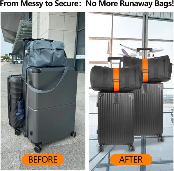 DRealm Add a Bag-bagagestropper 2-pak, justerbart elastisk bælte til at forbinde to kufferter, sikkert håndbagage og rejseudstyr (sort) Sort