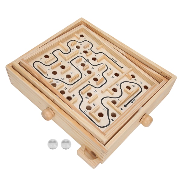 Ældre trælabyrintbræt stålkuglevægte labyrintbrætspil Pædagogisk legetøjsgave++/