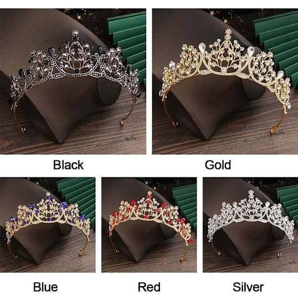 Prinsessekrystall Tiara Rhinestone Hårbånd SVART[BEMS]