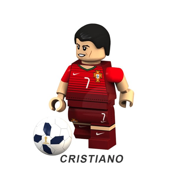 Fotbollsstjärna staty VM rörlig figur monterad byggsten minifigur leksak Ronaldo