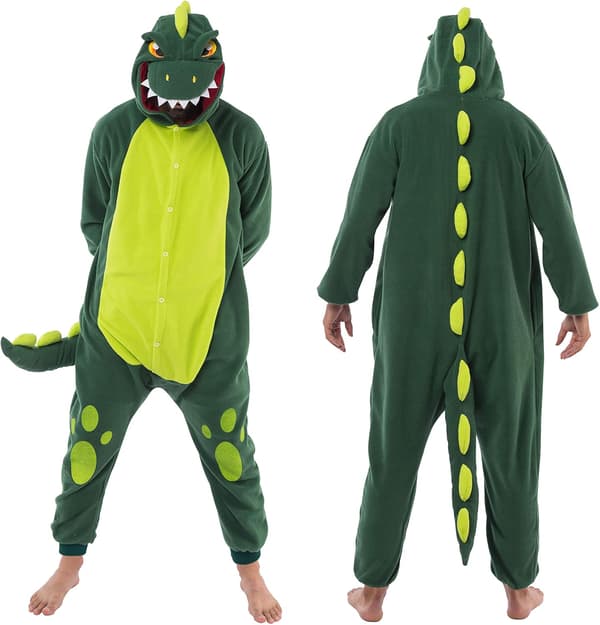 Unisex-pyjama, sopii aikuisille, pehmohaalari, dinosaurus, eläinasu (S)