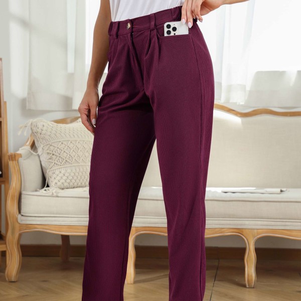 BEMSYM-Korkeat housut, tyylikkäät yksiväriset, vetoketjuhousut, viininpunainen S Claret S