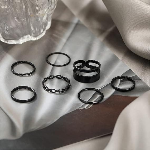 Svart damering sett Knuckle Girls Snake Chain Stablebar Ring Vi