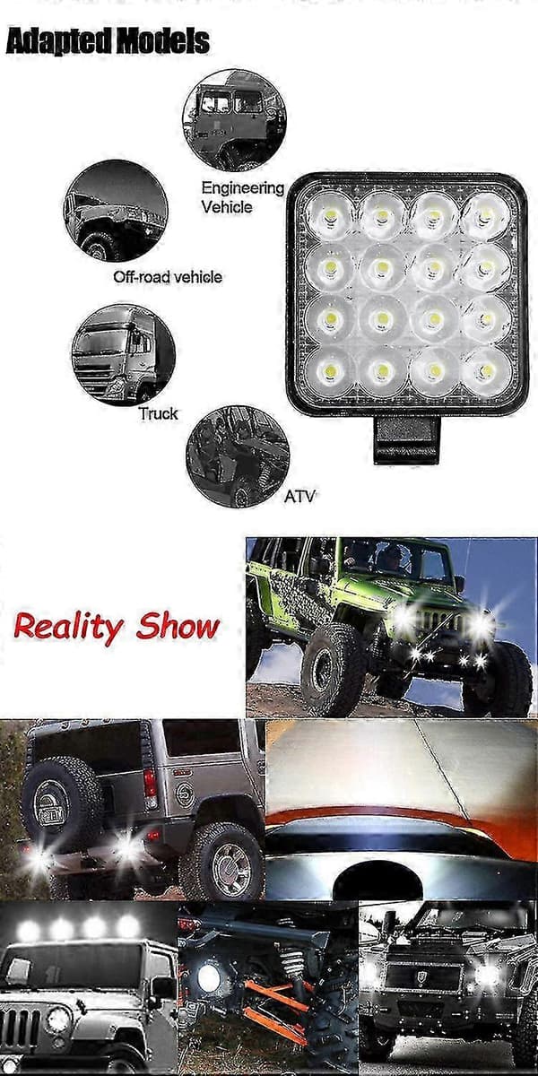 4-pakning 48W LED Arbeidslys 12V/24V IP67 Vanntett Spot Flood Light Kompatibel med Bil Lastebil SUV Båt